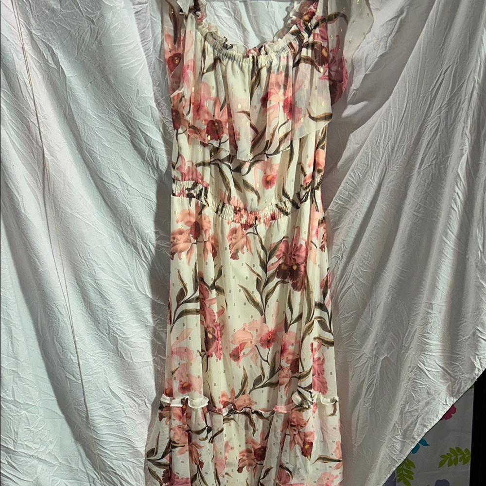 INC International Concepts Pink and Cream Floral Maxi Dress size XL